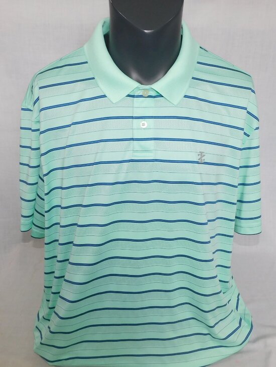 IZOD Golf Mens 2XL XXL Sea Foam Green Blue Striped Polo Shirt - Picture 10 of 10